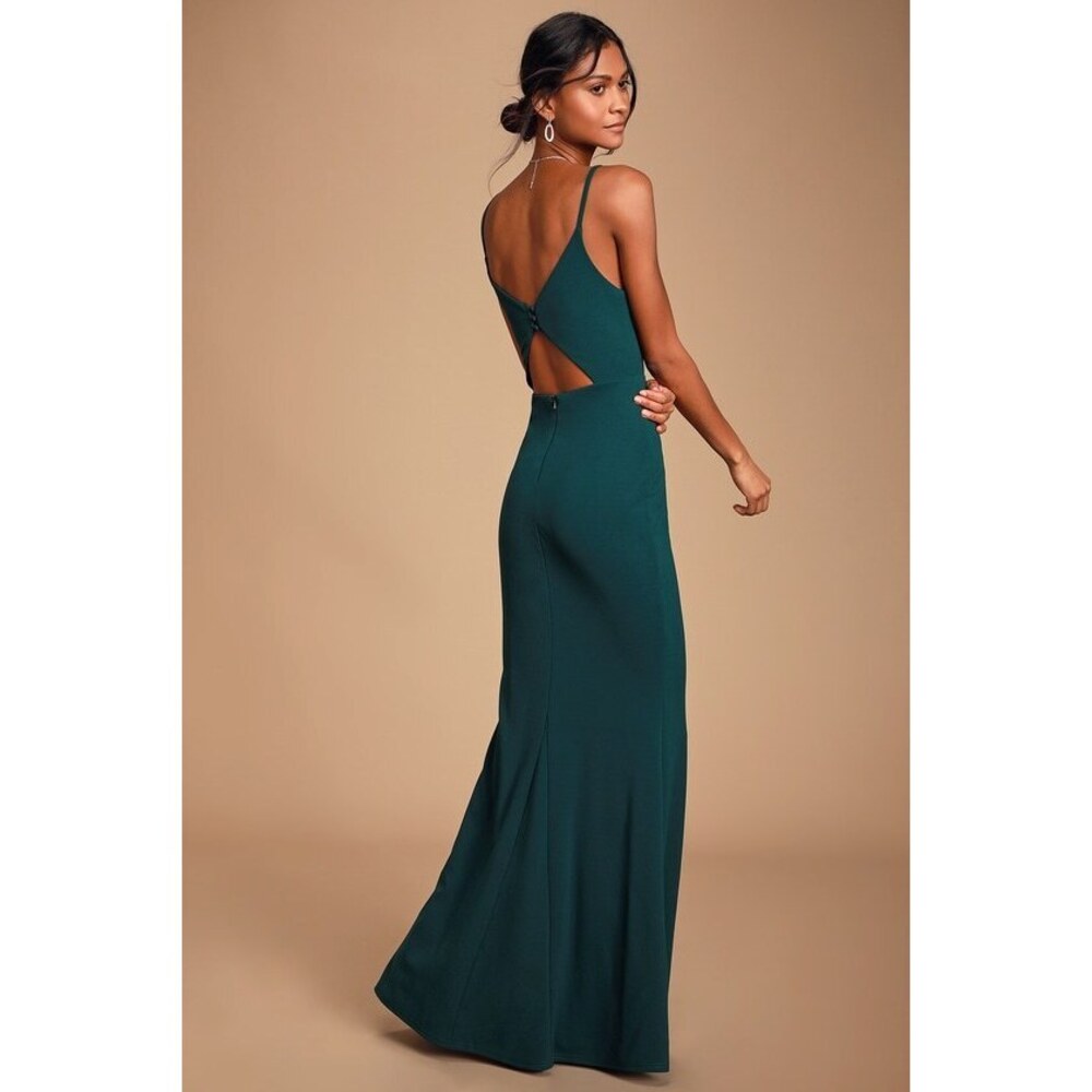 Lulus Moments Of Bliss Forest Green Backless Mermaid Maxi Dress - Size XS